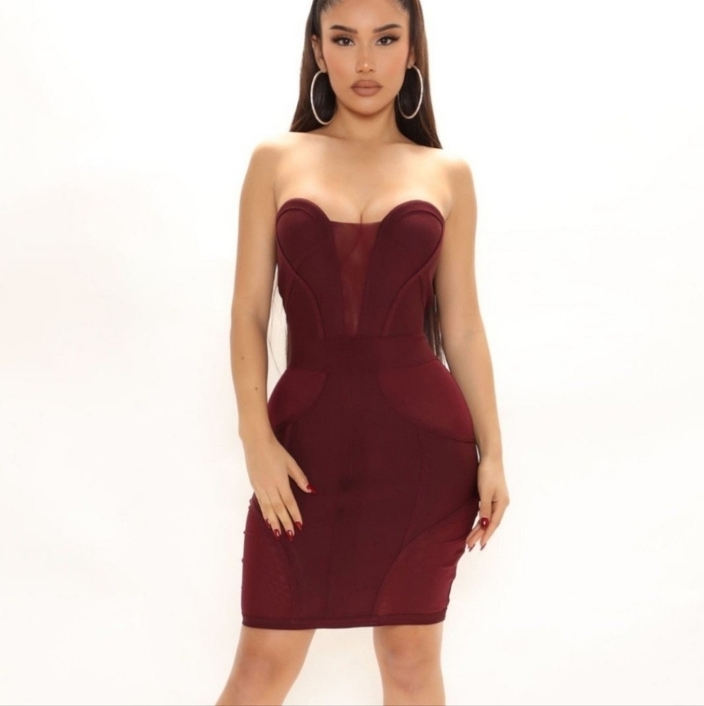 Call it Luck Dark Red Bandage Mini Dress Small Fashion Nova